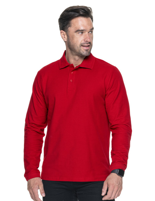 Promostars POLO Herren LONG COTTON RED Stickerei-Siebdruck-Logo