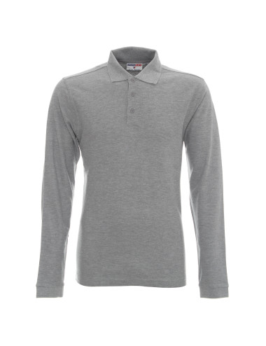 Promostars POLO LONG COTTON LIGHT GREY MELANGE für Herren mit Logo-Stickerei