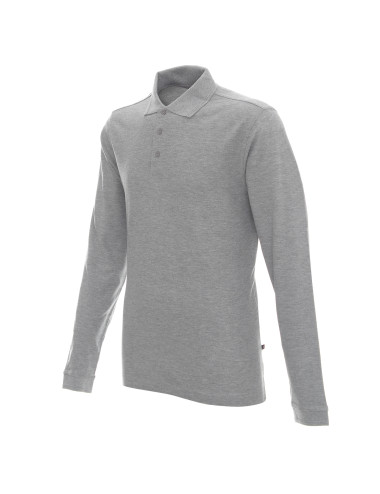 Promostars POLO LONG COTTON LIGHT GREY MELANGE für Herren mit Logo-Stickerei