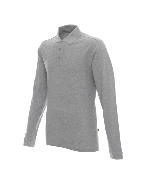 Promostars POLO LONG COTTON LIGHT GREY MELANGE für Herren mit Logo-Stickerei