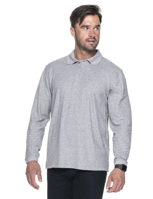 Promostars Men`s POLO LONG COTTON LIGHT GRAY MELANGE embroidered logo print