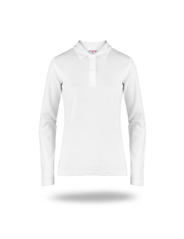 Promostars POLO Damen LADIES` LONG COTTON WHITE Stickerei, Siebdruck-Logo