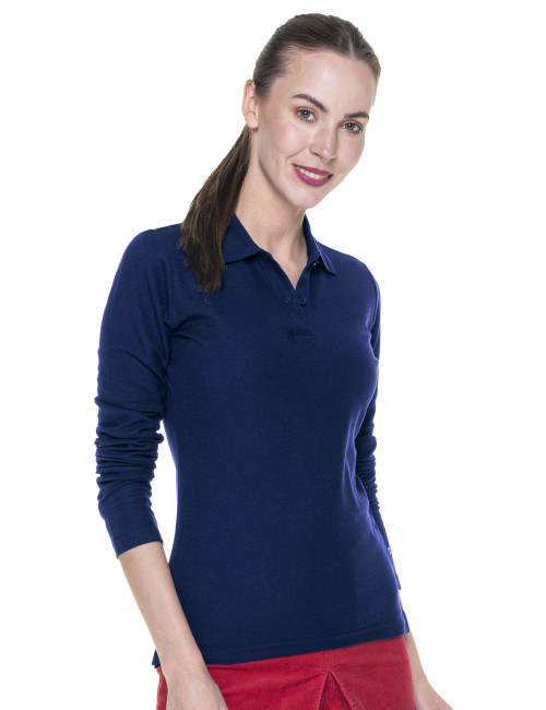 Promostars POLO Women`s LADIES` LONG COTTON NAVY embroidered logo print