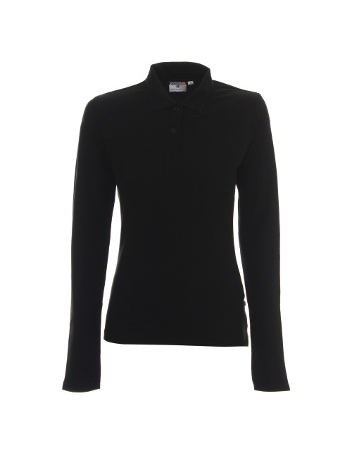 Promostars POLO Damen LADIES` LONG COTTON BLACK DTF-Druck, Siebdruck