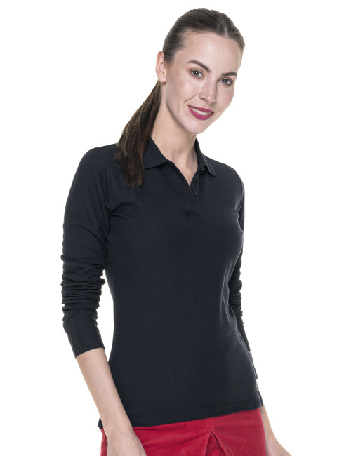 Promostars POLO Damen LADIES` LONG COTTON BLACK DTF-Druck, Siebdruck