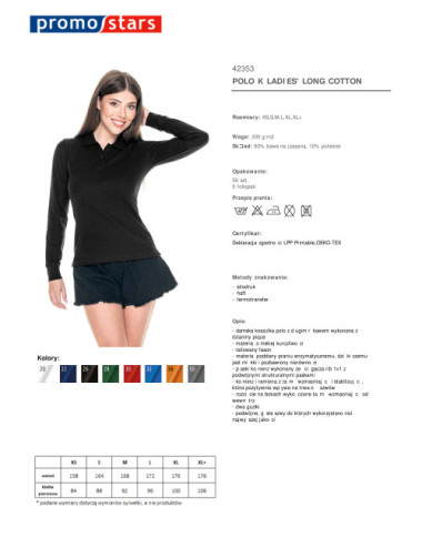 Damen-Poloshirt, lang, Baumwolle, Schwarz von Promostars
