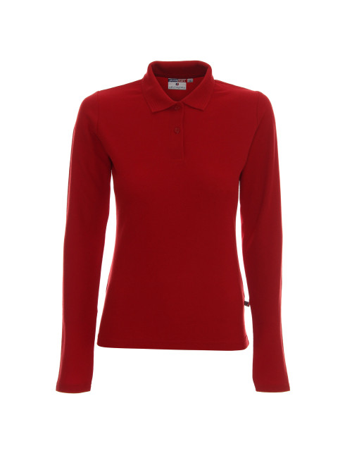 Promostars POLO LADIES` LONG COTTON RED für Damen mit Logoaufdruck und Stickerei