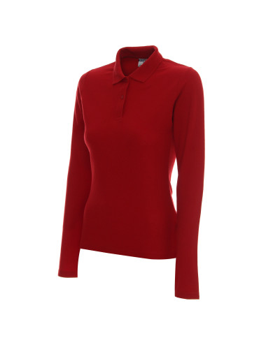 Promostars POLO LADIES` LONG COTTON RED für Damen mit Logoaufdruck und Stickerei