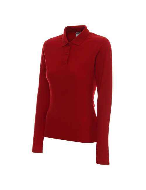 Promostars POLO Damska LADIES' LONG COTTON CZERWONY nadruk haft logo