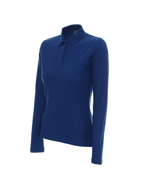 Promostars POLO Women`s LADIES` LONG COTTON CORNFLOWER embroidered logo print