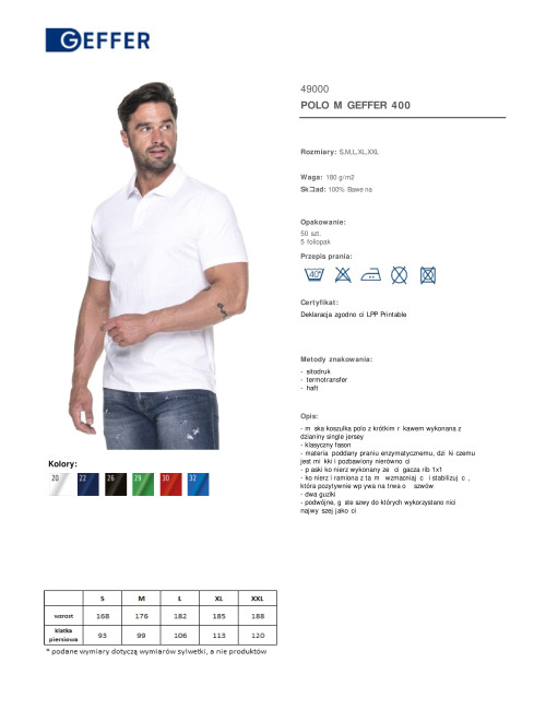 GEFFER POLO Men`s 400 WHITE DTG print silkscreen embroidery logo transfer