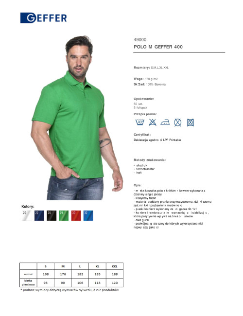 GEFFER POLO Męska 400 ZIELONY WIOSENNY haft nadruk sitodruk logo
