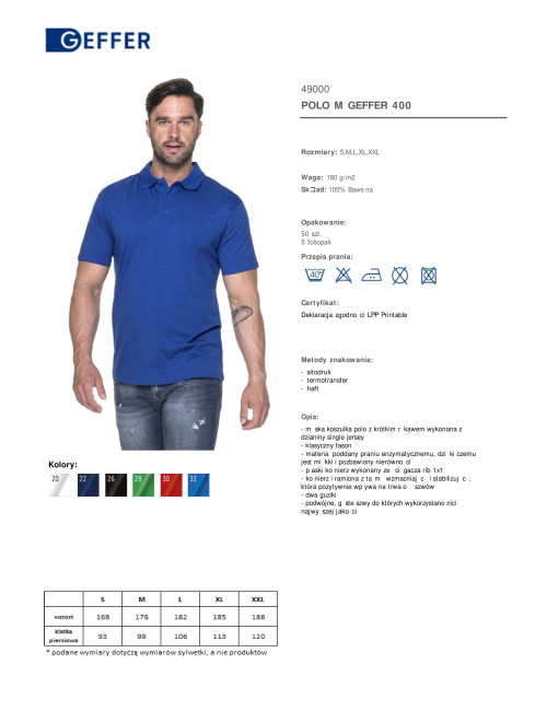 GEFFER POLO Men`s 400 CORNFLOWER embroidery DTG print logo silkscreen transfer