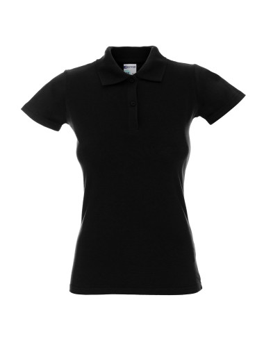 Geffer POLO Damen 450 SCHWARZ mit Aufdruck, Logo, Stickerei