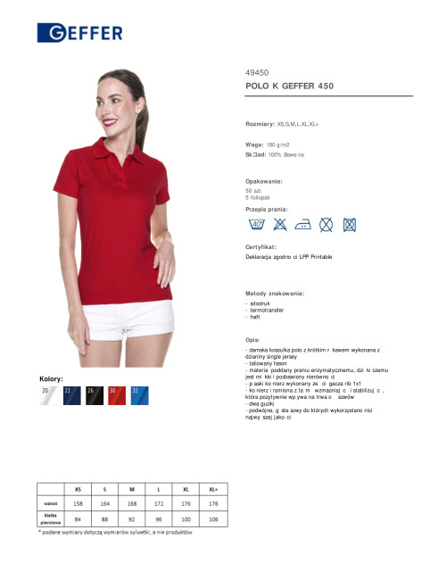 Geffer POLO Women`s 450 RED under the logo, dtf dtg print
