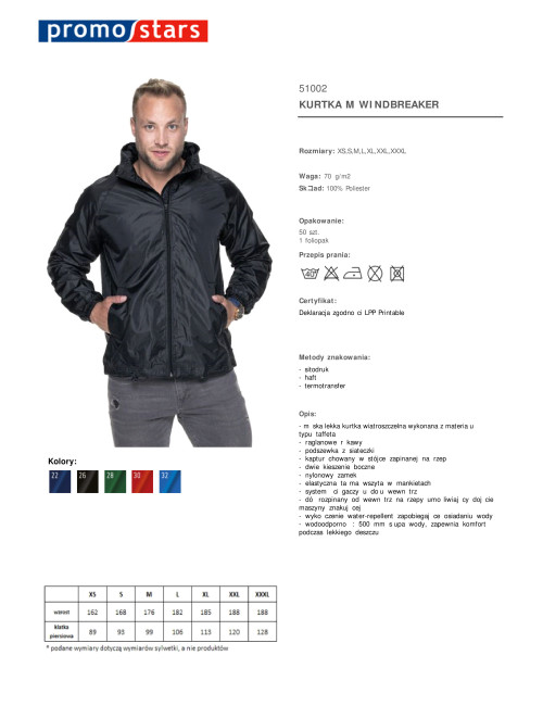 Promostars KURTKA Męska WINDBREAKER CZARNY haft nadruk sitodruk logo