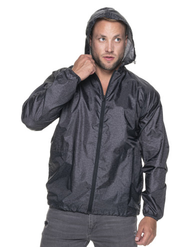 Promostars Herren SHELTER LONG JACKET DARK GREY MELANGE Stickereidruck