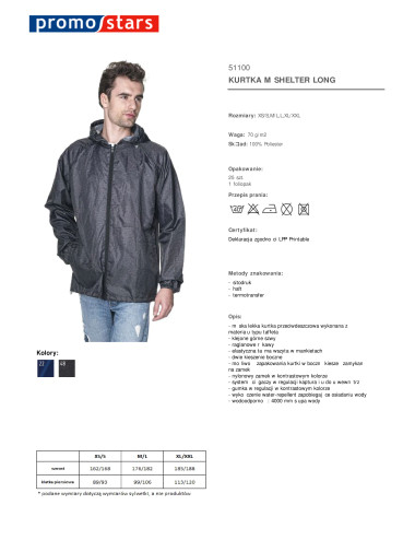 Promostars Men`s JACKET SHELTER LONG DARK GRAY MELANGE embroidery print