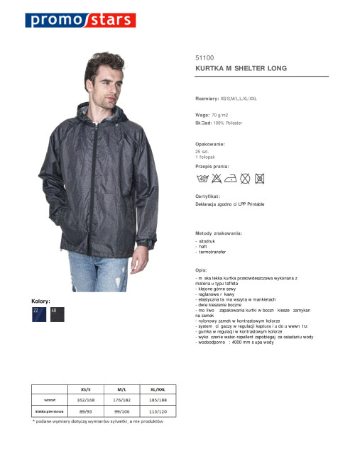 Promostars Men`s JACKET SHELTER LONG DARK GRAY MELANGE embroidery print