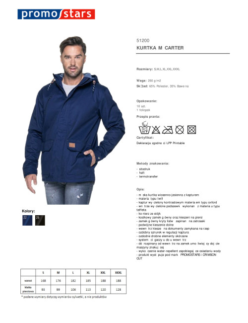 CRIMSON CUT HERREN-CARTER-JACKE, MARINEBLAU, Druck, Stickerei, Siebdruck, Logo