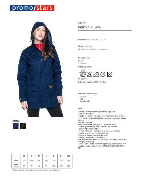 CRIMSON CUT KURTKA Damska LAVA GRANATOWY nadruk haft sitodruk logo