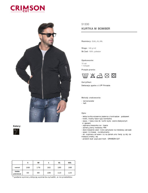 CRIMSON CUT KURTKA Męska BOMBER CZARNY haft nadruk sitodruk logo