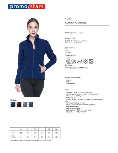 Promostars Women`s BREEZE JACKET NAVY embroidery, print, logo