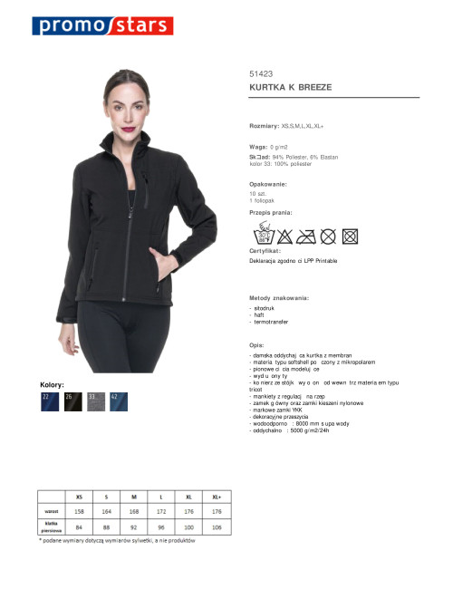 Promostars Damen BREEZE JACKET SCHWARZ DTG-Druck, Siebdruck, Logo-Stickerei