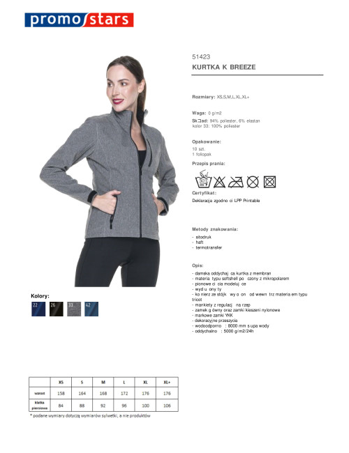 Promostars Women`s JACKET BREEZE GRAY MELANGE embroidery print DTF silkscreen