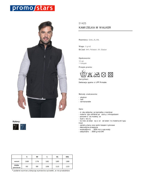 Promostars Men`s VEST WALKER BLACK embroidery print DTF silkscreen logo