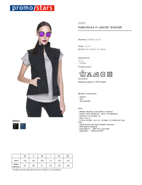 Promostars Damenweste LADIES` WALKER SCHWARZ mit Siebdruckstickerei