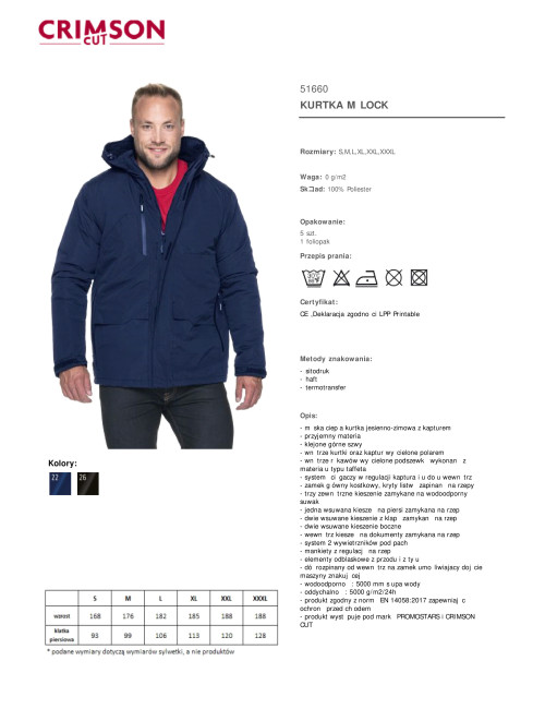 CRIMSON CUT HERRENJACKE LOCK NAVY BLUE Stickerei DTG-Druck Siebdruck-Logo