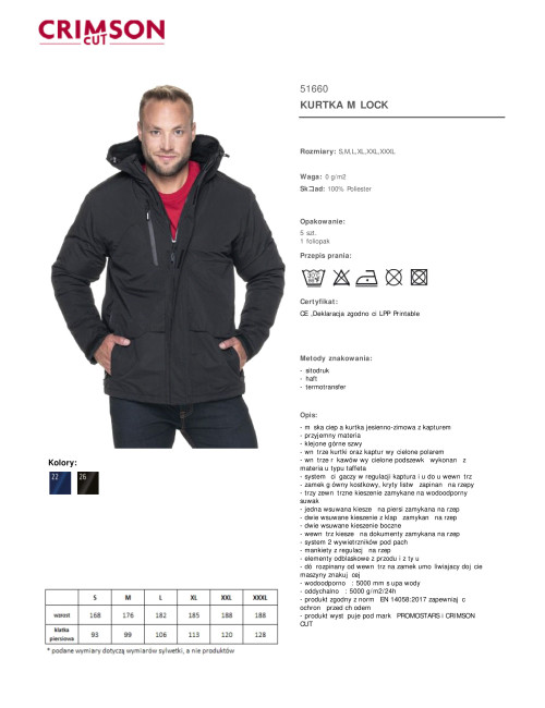 Crimson cut Men`s JACKET LOCK BLACK logo, embroidery, print