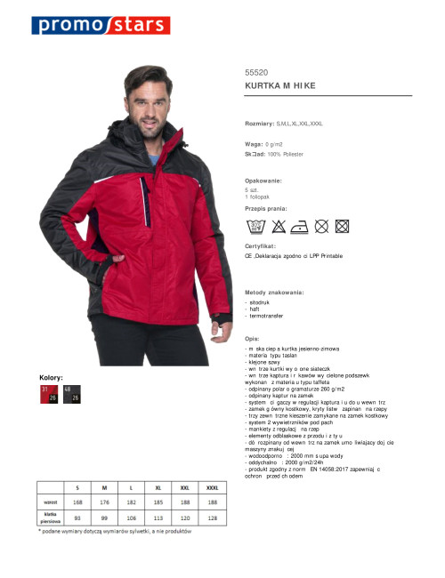 Promostars Herren HIKE JACKET DUNKELROT/SCHWARZ gestickter Logodruck