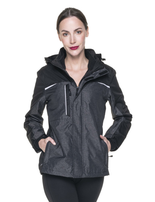 Promostars LADIES` HIKE Damen JACKE DUNKELGRAU MELANGE/SCHWARZ Stickerei