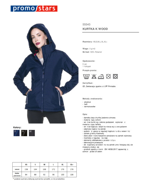 Promostars Women`s JACKET WOOD NAVY embroidery print silkscreen logo