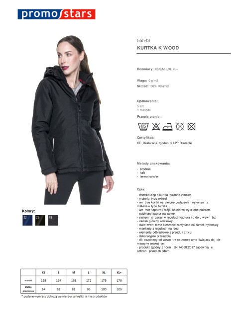 Promostars Damen WOOD JACKET SCHWARZ Stickerei DTG-Druck, Siebdruck-Logo