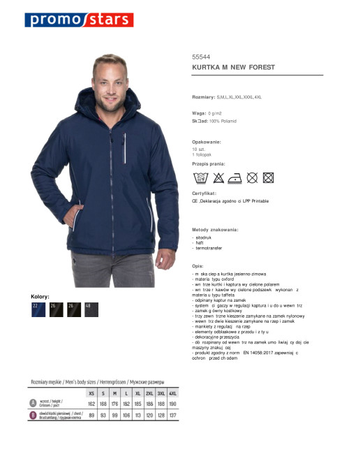 Promostars Herrenjacke NEW FOREST NAVY BLUE mit Stickdruck und Siebdrucklogo