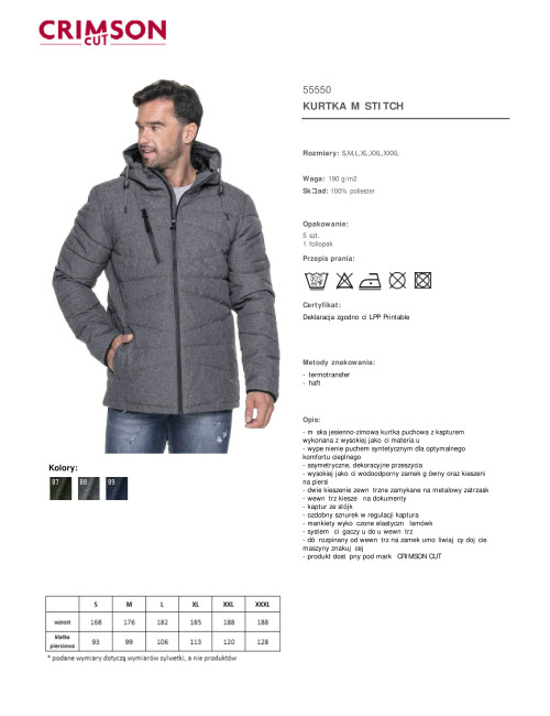 CRIMSON CUT JACKET Men`s STITCH DEEP GRAY MELANGE DTF print embroidery