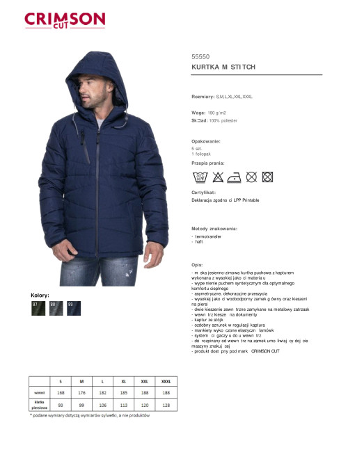 Promostars KURTKA Męska STITCH CIEMNY GRANATOWY MELANŻ haft nadruk