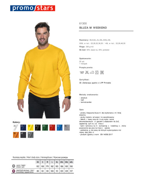 Promostars Herren-SWEATSHIRT WEEKEND YELLOW mit DTG-Stickerei und Siebdruck-Logo