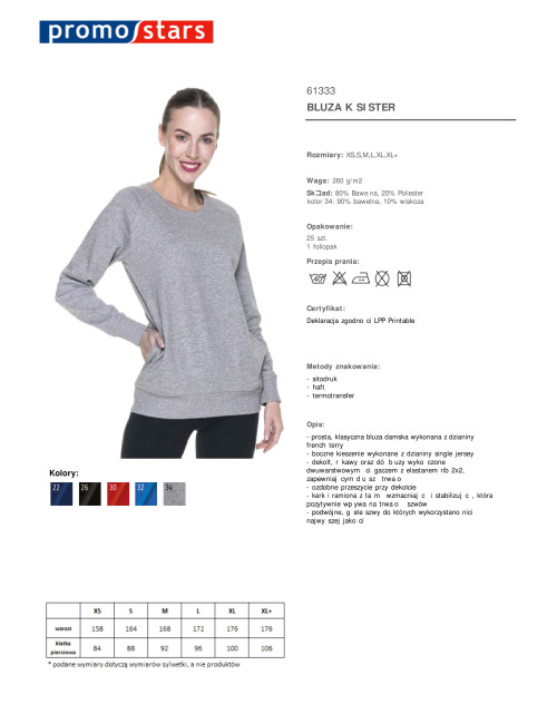 Promostars Women`s SWEATSHIRT SISTER LIGHT GRAY MELANGE embroidery screen printing