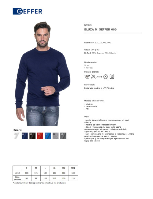 GEFFER Herren SWEATSHIRT 600 NAVY BLUE DTG-Druck, Stickerei, Siebdruck-Logo