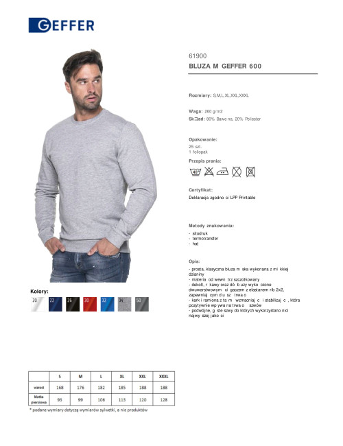 GEFFER Men`s Sweatshirt 600 LIGHT GRAY MELANGE print silkscreen logo embroidery