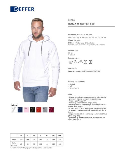 GEFFER Herren SWEATSHIRT 620 WEISS Stickerei, Siebdruck, Logo, DTF-Druck