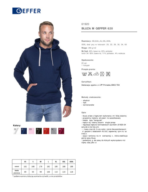 GEFFER BLUZA Męska 620 GRANATOWY sitodruk logo nadruk DTF haft