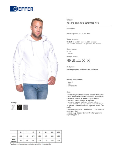 Geffer BLUZA MĘSKA 621 BIAŁY odzież pracownicza z logo firmy