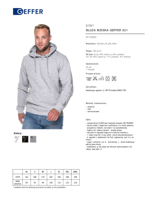 Geffer MEN`S SWEATSHIRT 621 LIGHT GRAY MELANGE with company logo for employees