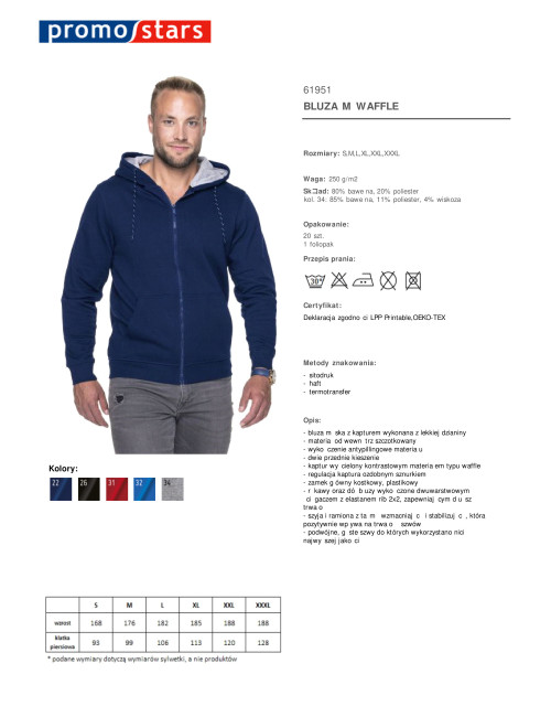 Promostars BLUZA Męska WAFFLE GRANATOWY haft sitodruk logo nadruk DTF