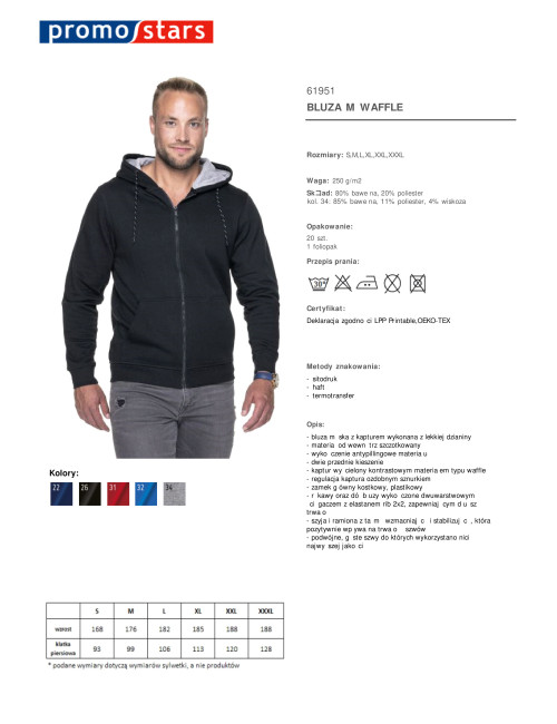 Promostars BLUZA Męska WAFFLE CZARNY haft nadruk DTF logo dla firm